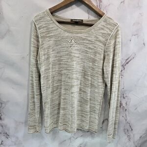 Tommy Bahama Shirt Womens Medium Beige Linen Blend Heathered Basic Tee T